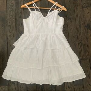Y2K babydoll American Eagle white dress medium fairy, lined, ruffles, above knee